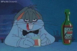 😩 Bugs Bunny CARR JUICE dessin animé, ivre, Bugs Bunny, alcool, boire, fête, caricature whatsapp sticker