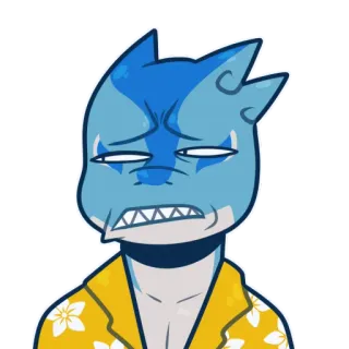😾 hai, cartoon, figur, gelbes shirt, blau, tier, aufkleber whatsapp sticker