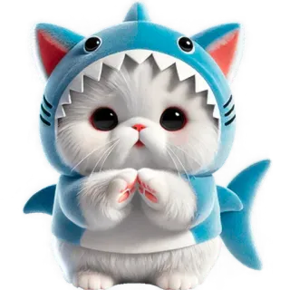🥹 kat, haai, dier, schattig, kitten, huisdier, cartoon, sticker telegram sticker