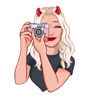 📷 kobieta, diabeł, selfie, aparat, fotografia, rogi telegram sticker