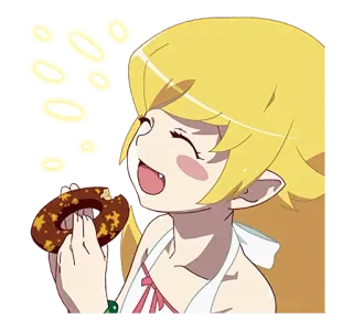 😊 Shinobu Oshino Monogatari 애니메이션, 모노가타리, 오시노 시노부, 도넛, 귀여운, 웃는 telegram sticker