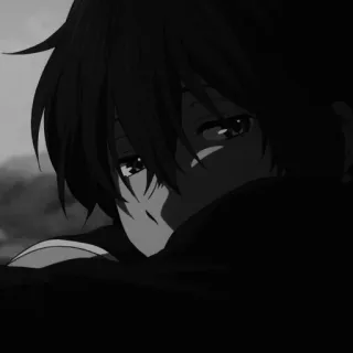 🥱 Anime, Triste, Ragazzo, Monocromatico, Emozionale, Ritratto telegram sticker