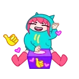 ๐ kartun, animasi, imut, jempol, rambut pink, hati telegram sticker