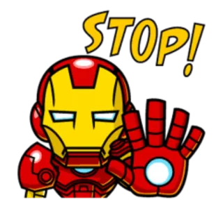 ✋ Iron Man STOP! iron man, stop, marvel, super héros, avengers, dessin animé whatsapp sticker