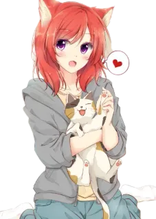 ❄ anime girl, cat, cute, red hair, ears, heart telegram sticker