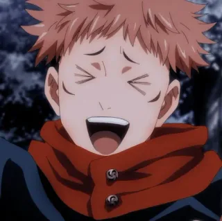 😆 Yuji Itadori Jujutsu Kaisen аниме, улыбающийся, мальчик, рыжие волосы, счастливый, мультфильм telegram sticker