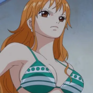 😠 Nami One Piece 动漫, 海盗, 航海家, 橙色头发, 比基尼 telegram sticker