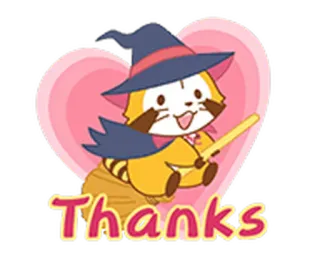🙏 Thanks carino, procione, strega, cappello, cuore, grazie, kawaii telegram sticker