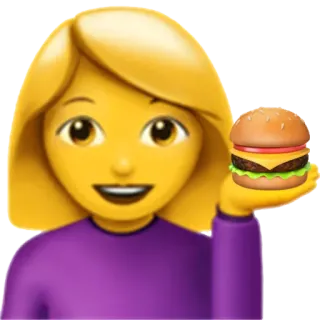 🍔 Эмодзи, Женщина, Бургер, Еда, Иллюстрация, Мультфильм whatsapp sticker