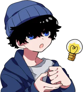 💡 Anime, Hoạt hình, Ý tưởng, Suy nghĩ, Bóng đèn, Con trai, Nhãn dán telegram sticker
