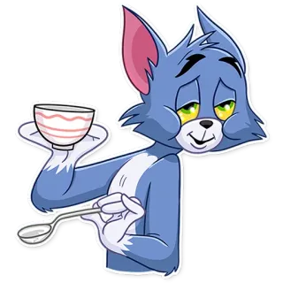 😌 Tom Cat Tom and Jerry cartoon, cat, tea, spoon, drink, tired telegram sticker