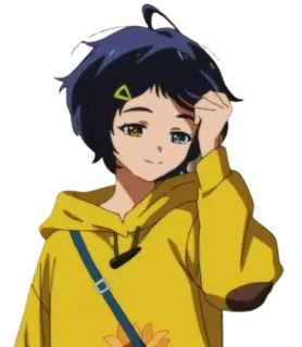 😊 Ai Ohto Wonder Egg Priority Anime, Personagem, Amarelo, Garota, Sorriso, Fofo, Ilustração telegram sticker
