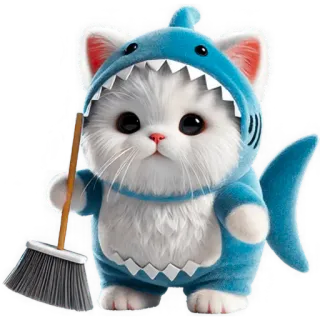 🧹 kat, haai, dier, schattig, cartoon, illustratie, middelvinger telegram sticker