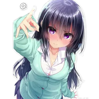 💢 Anime Mädchen, süß, zeigend, lila Augen, Schulmädchen telegram sticker