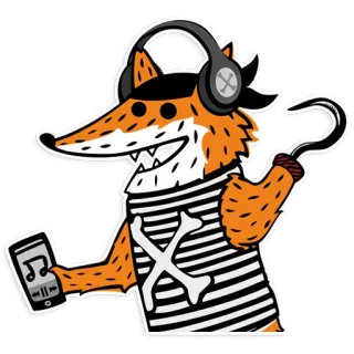 🎧 renard, pirate, écouteurs, musique, mobile, os telegram sticker