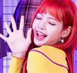 🍊 Lisa kpop, lisa, zangeres, danseres, rood haar, vrouw, geel shirt telegram sticker