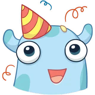 🎉 monstre, mignon, fête, chapeau, célébration, dessin animé, autocollant whatsapp sticker