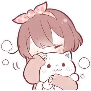 🥱 귀여운, 고양이, 귀여운, 애니메이션, 여자, 포옹 telegram sticker