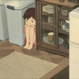 🌻 anime, girl, sad, kitchen, child, indoors telegram sticker