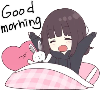 😪 Good morning Доброе утро, Аниме, Милый, Мультфильм, Приветствие telegram sticker