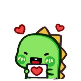 😍 恐龙, 爱, 心, 可爱, 卡通, 绿色 whatsapp sticker