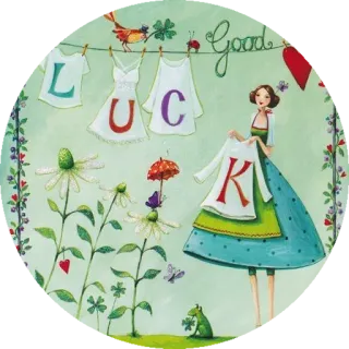 😣 LUCK Good Glück, Viel Glück, Klee, Herz, Wäscheleine, Kleid telegram sticker
