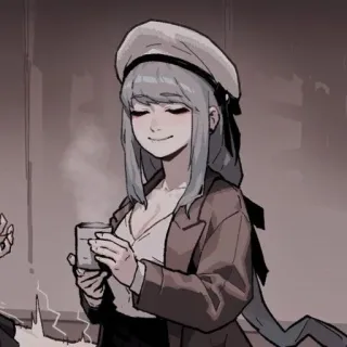 🪔 anime, girl, character, beret, coffee, smiling telegram sticker
