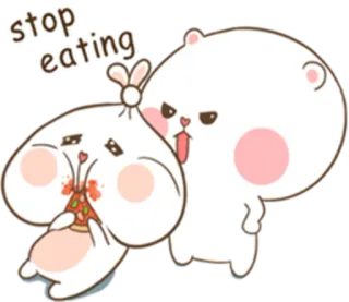 😚 stop eating bunny, bear, pizza, eating, cute, cartoon telegram sticker