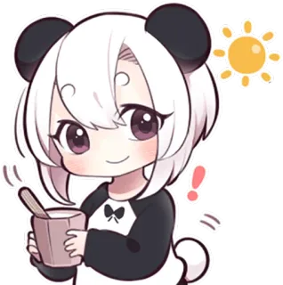 ☀ Panda, Anime, Lindo, Kawaii, Sol, Exclamación, Dibujo animado, Chibi telegram sticker