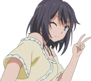 😉 Anime, Garota, Sinal de paz, Piscadela telegram sticker
