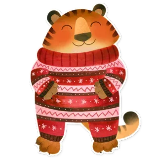 🧣 tigre, maglione, carino, animale, illustrazione, cartone animato whatsapp sticker