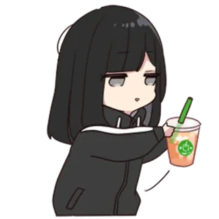 🥤 Аниме, Девушка, Чиби, Напиток, Милый, Каваий, Стикер telegram sticker