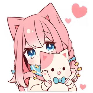 🥳 anime, kot, słodki, kawaii, różowy, serca telegram sticker