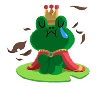 😔 grenouille, pleurer, triste, couronne, nénuphar, dessin animé, mignon whatsapp sticker