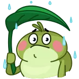 😕 กบ, ฝน, ใบไม้, เศร้า, น่ารัก, อากาศ telegram sticker