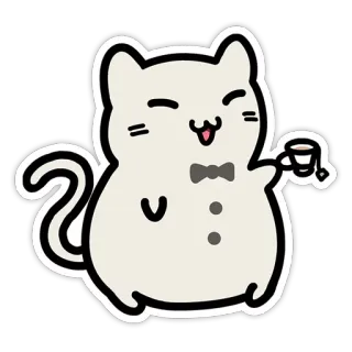 ☕ gato, chá, fofo, adesivo, animal, desenho animado, gravata borboleta, bebida telegram sticker