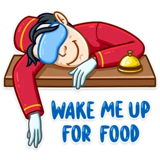 😴 WAKE ME UP FOR FOOD sueño, comida, botones, antifaz, dibujos animados, hotel, perezoso telegram sticker