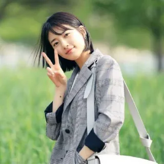 ✌️ phụ nữ, biểu tượng hòa bình, chân dung, người, cô gái, Hàn Quốc telegram sticker