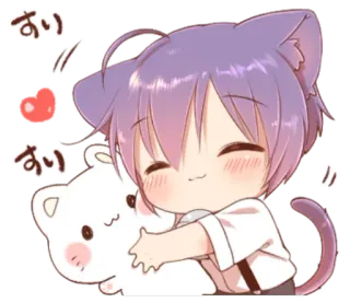 ☺ すり Anime, Telinga kucing, Kawaii, Chibi, Hati, Lucu, Pelukan telegram sticker