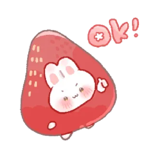 🍓 ok! morango, fofo, coelho, ok, adesivo, desenho animado whatsapp sticker