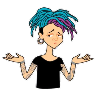 🤔 Cartoon, Frau, Mädchen, Emo, Punk, Tattoos, Dreadlocks, Ohrringe, Frisur, Sticker telegram sticker