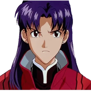 😒 Misato Katsuragi Neon Genesis Evangelion Anime, Misato, Evangelion, Neon Genesis Evangelion, Frau, lila Haare telegram sticker