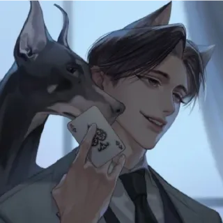 😁 Аниме, Собака, Мужчина, Карта, Костюм telegram sticker
