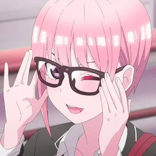 🦊 Chica anime, Gafas, Pelo rosa, Linda, Dibujos animados, Personaje telegram sticker