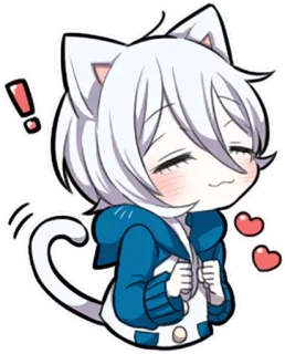😌 kot, anime, słodki, kawaii, kreskówka, serce, chibi, naklejka telegram sticker