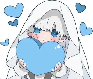 💙 Anime, Chibi, Lindo, Kawaii, Corazón, Azul whatsapp sticker