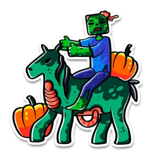 🐎 Zombie Minecraft minecraft, zombie, cavallo, zucca, mostro, halloween, videogioco, adesivo telegram sticker