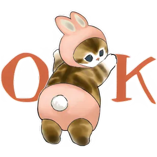 👌 OK 고양이, 토끼, 귀여운, OK, 동물, 스티커 telegram sticker