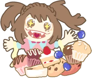 🤤 可爱, 卡哇伊, 甜点, 杯子蛋糕, 动漫, 女孩 telegram sticker