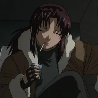 😑 Revy Black Lagoon anime, rauchen, zigarette, waffe, frau, revy whatsapp sticker